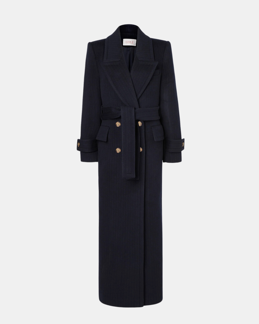 DOUBLE-BREASTED COAT IN NAVY AND GREY STRIPE