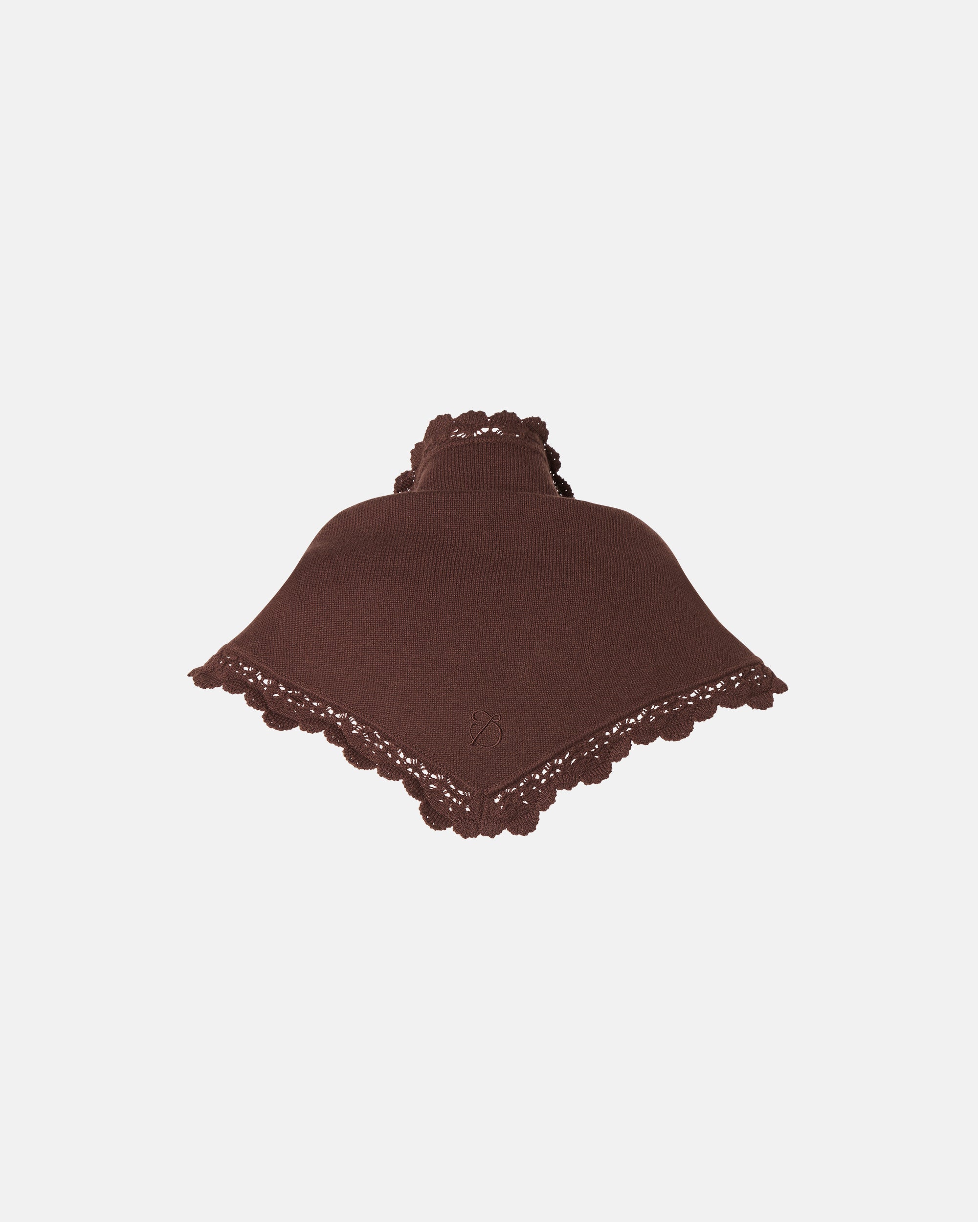 LACE TRIM KNIT SCARF IN MOCHA