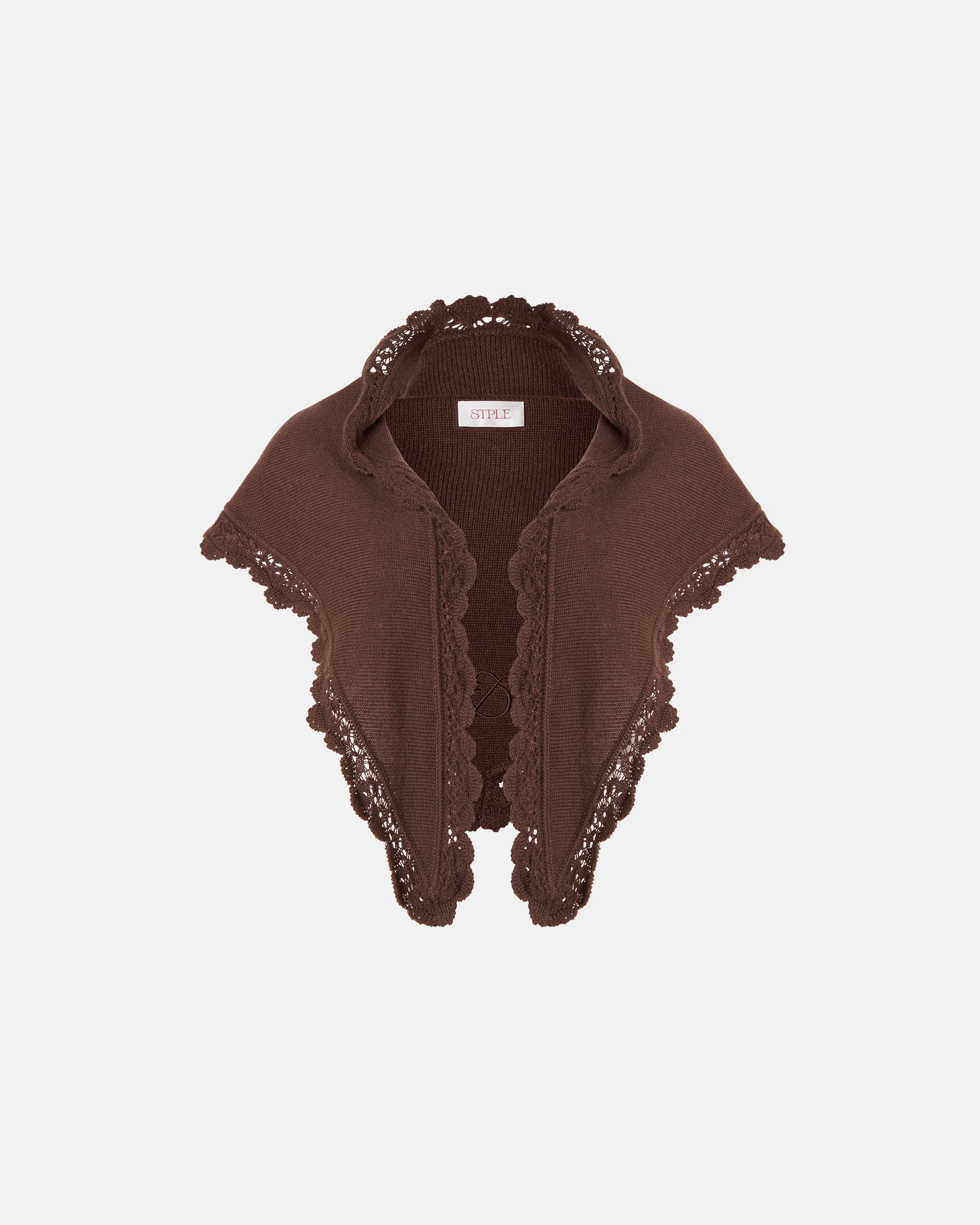 LACE TRIM KNIT SCARF IN MOCHA