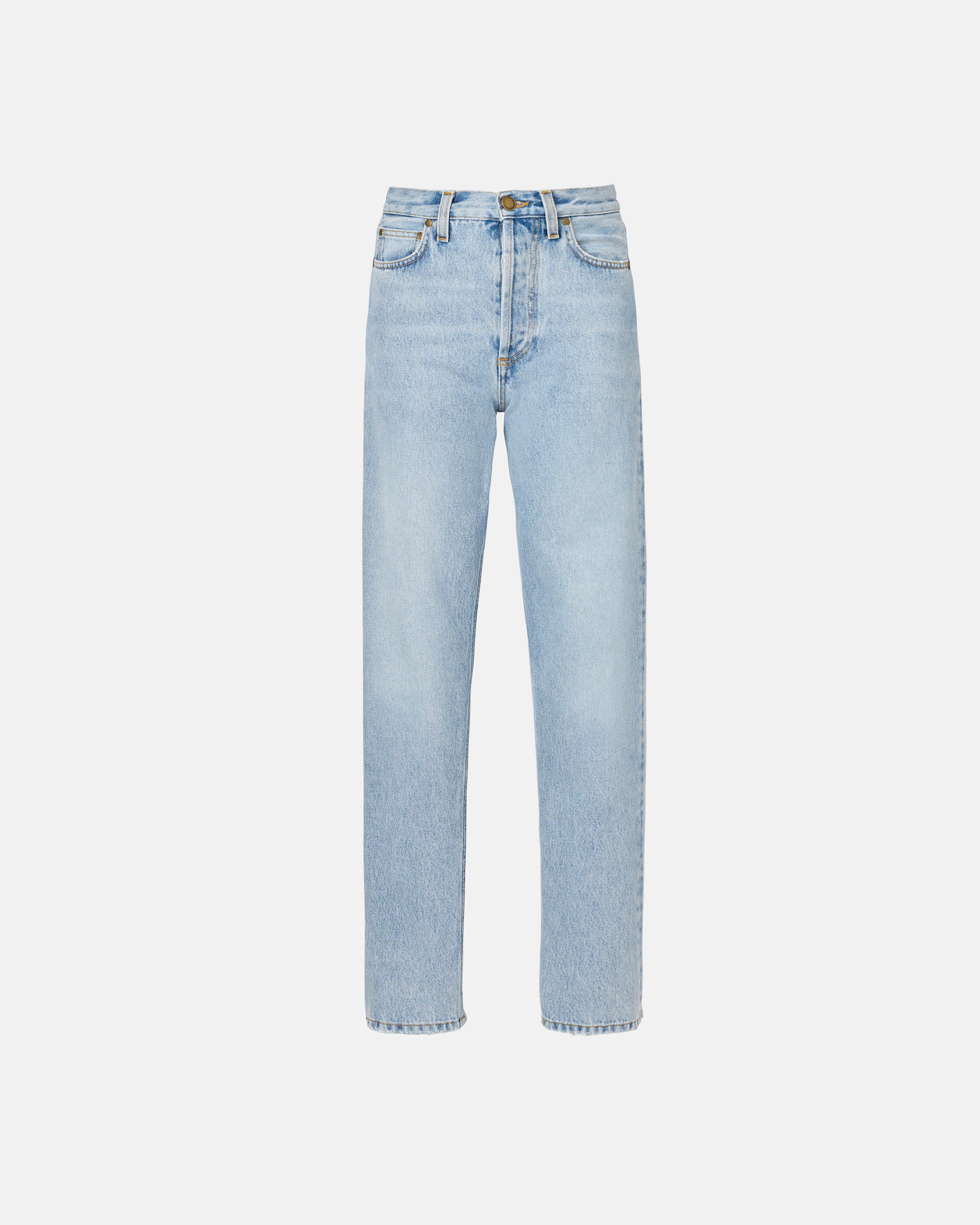 HIGH-RISE STRAIGHT JEANS IN BLUE DENIM