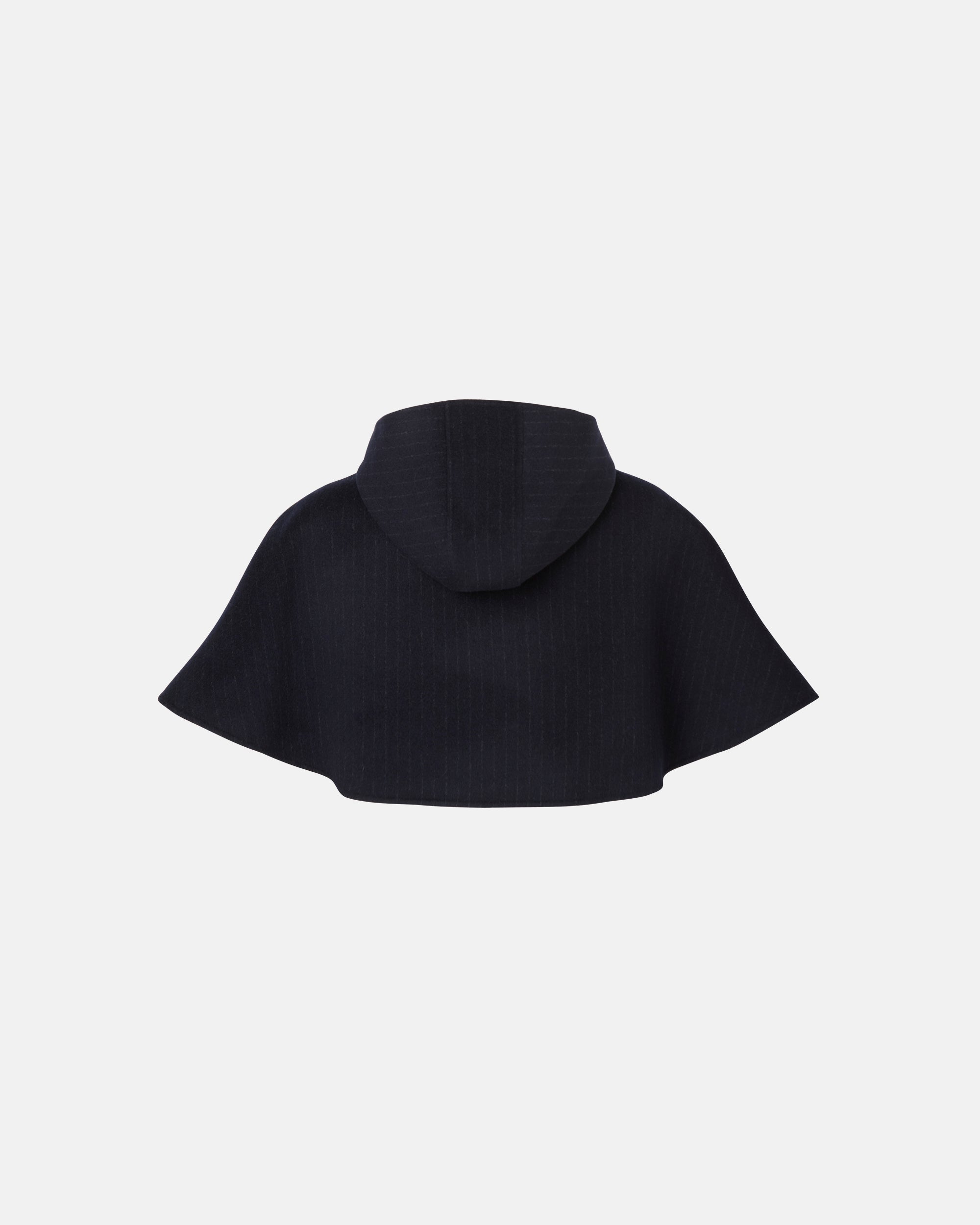 HOODED DRAPE SCARF IN NAVY AND GREY STRIPE