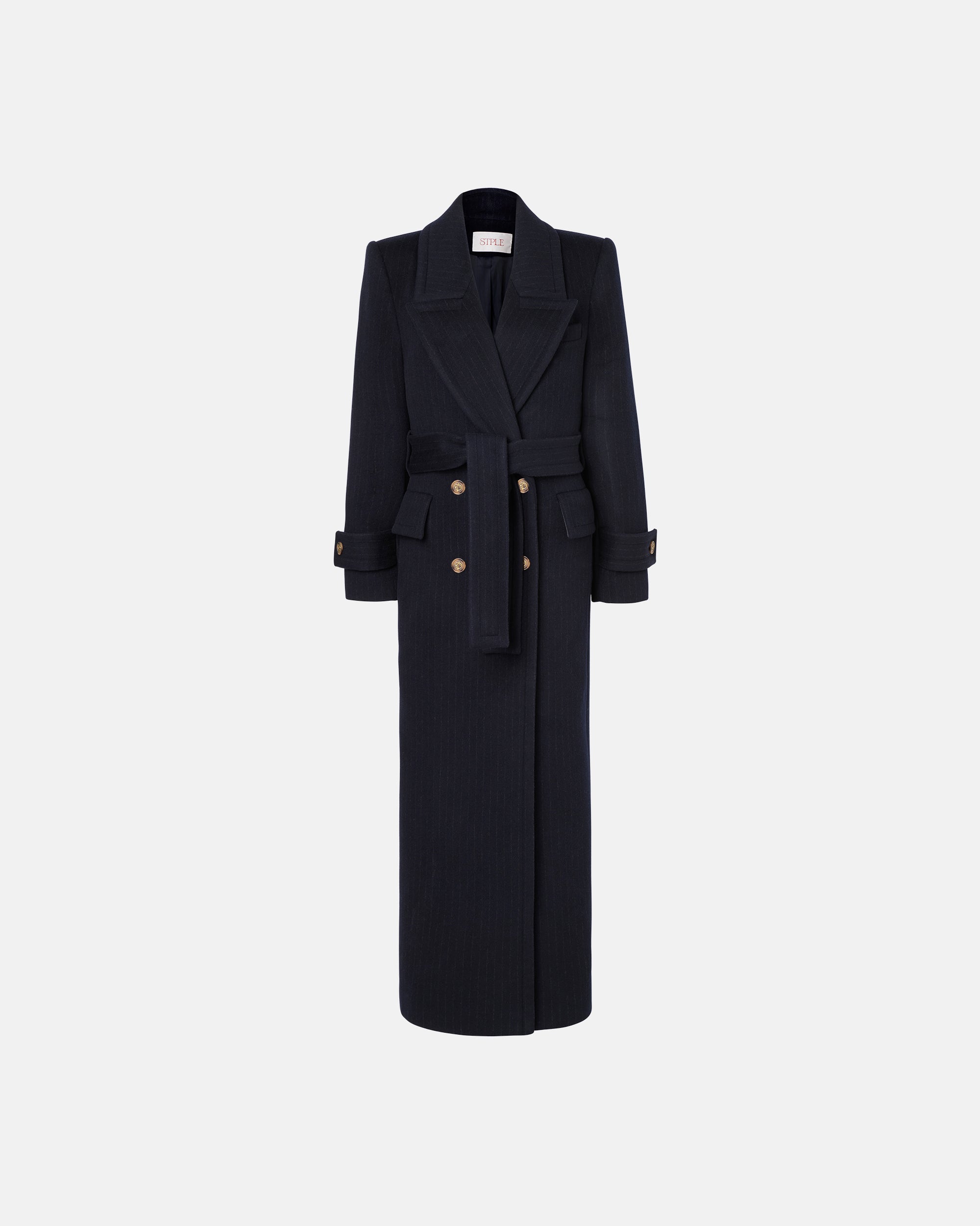 DOUBLE-BREASTED COAT IN NAVY AND GREY STRIPE