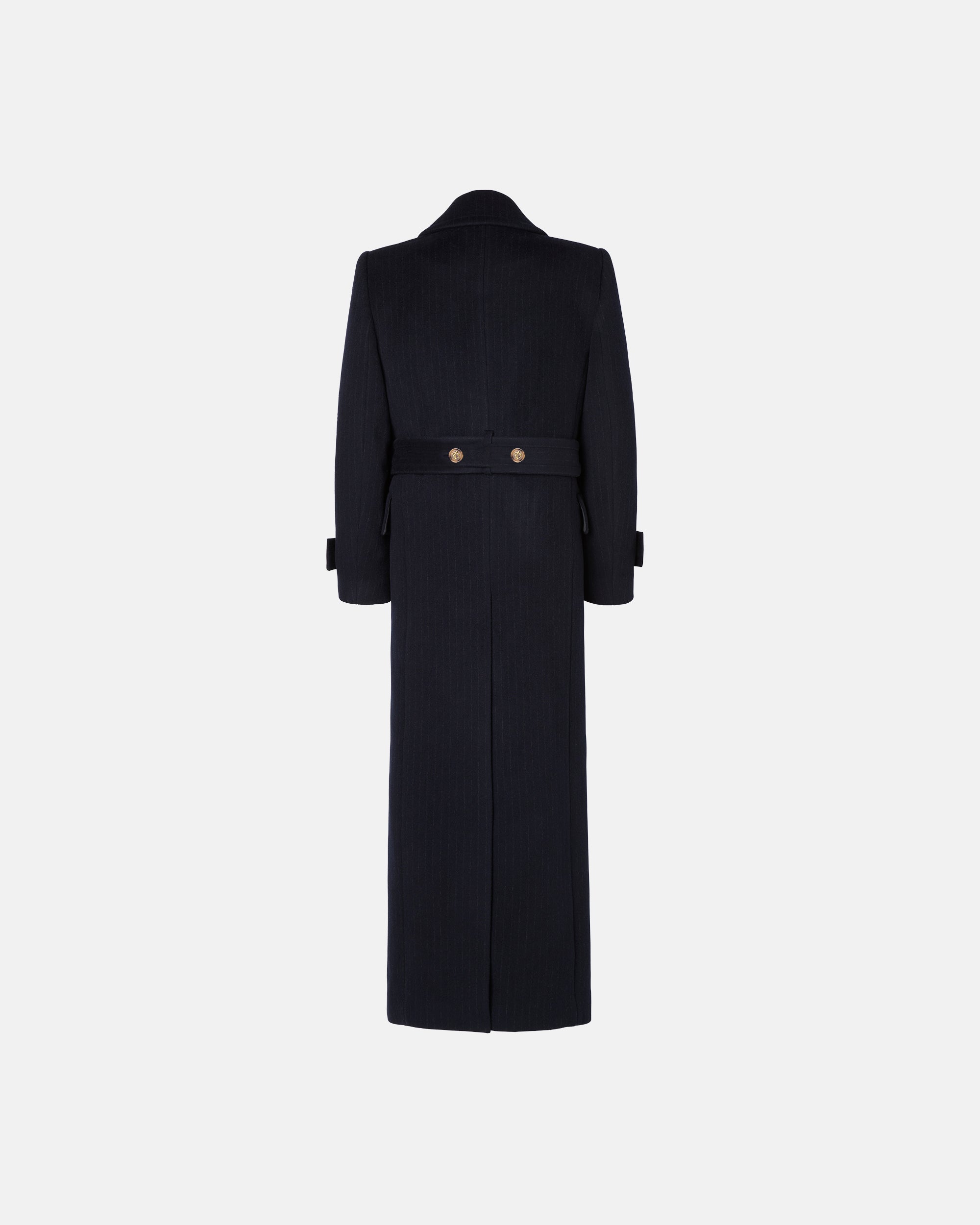 DOUBLE-BREASTED COAT IN NAVY AND GREY STRIPE