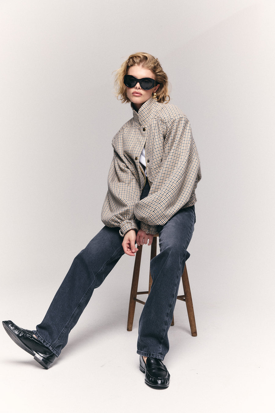 CROPPED BOMBER JACKET IN HOUNDSTOOTH