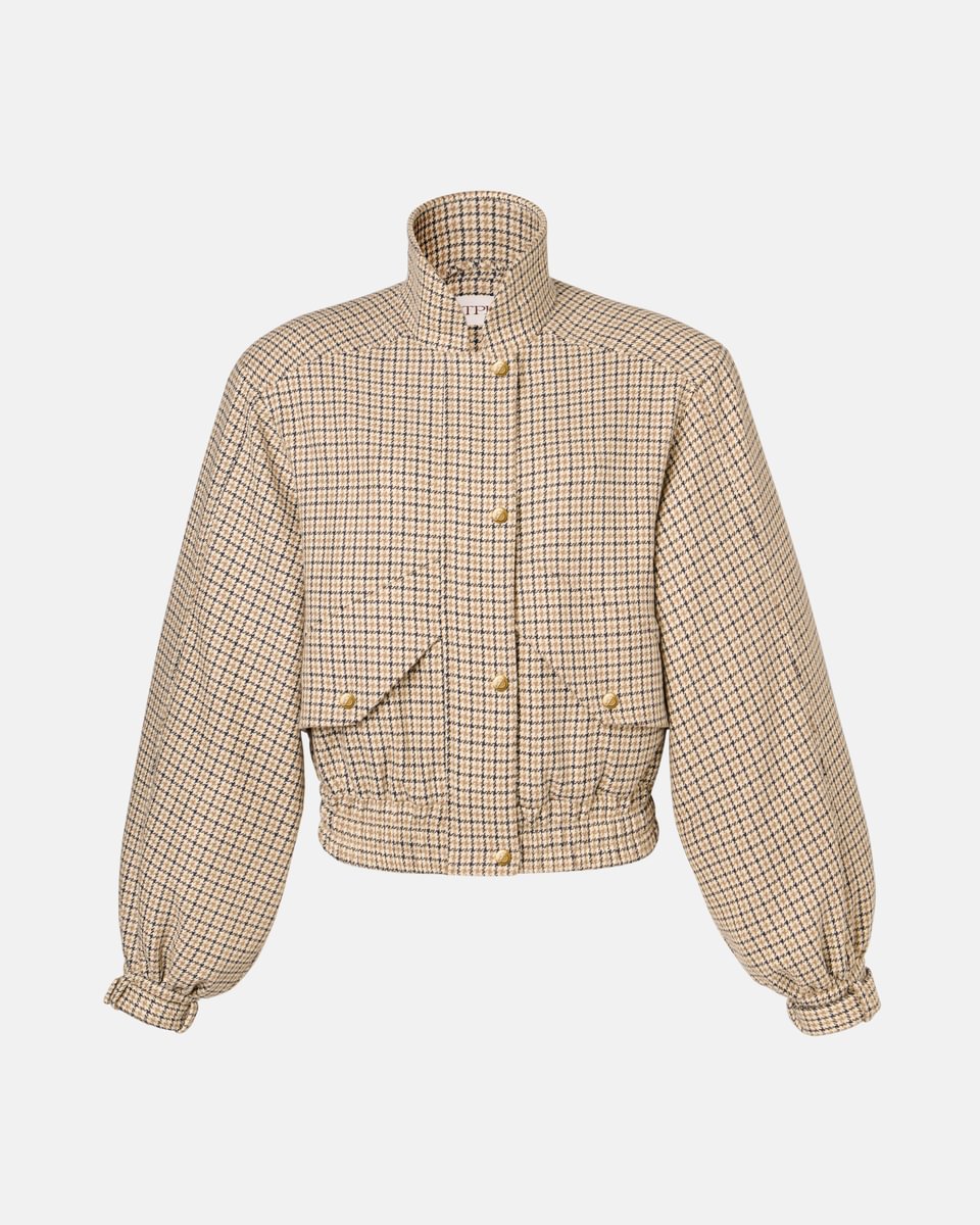 CROPPED BOMBER JACKET IN HOUNDSTOOTH